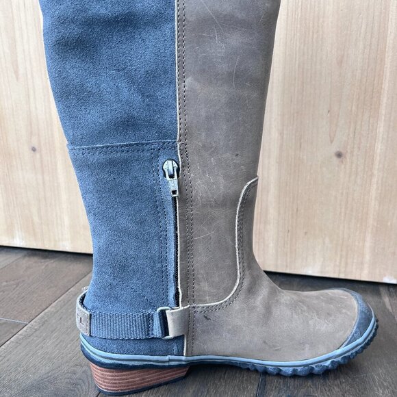 Sorel Slimboot Waterproof Suede Leather Boots Size 7 Brown Gray Tall All Weather - Picture 5 of 9